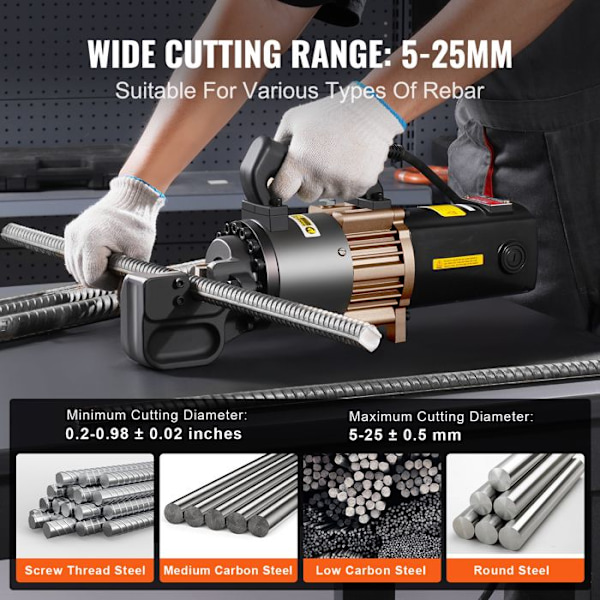 Portabel Elektrisk Hydraulisk Klippmaskin - VEVOR - 4-25 mm - Högpresterande Verktyg för Klippning av Armeringsstänger 2000 W