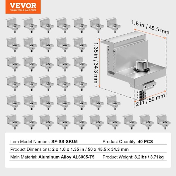 Z-monteringsfästen för solpaneler-VEVOR-40 delar-50 x 45,5 x 34,3 mm-för husbilar, båtar, väggar, tak