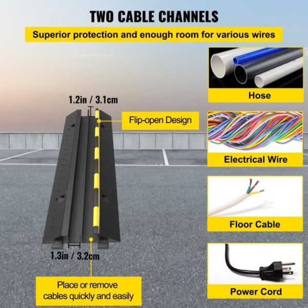 Set om 5 Kabelskyddsramp - VEVOR - 2-kanalskabel 101x24,5x5 cm PVC Golvkabel Genomgångsbelastning 4989 kg