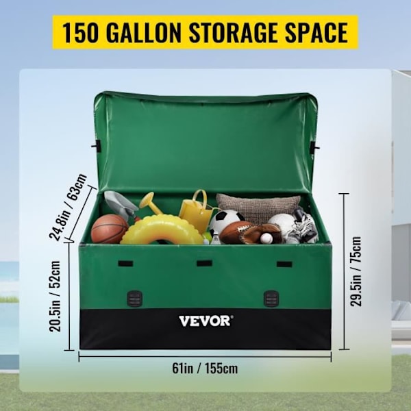 VEVOR Vattentät Utomhusförvaringslåda 660L Vattentät PE Presenning 155x63x75cm