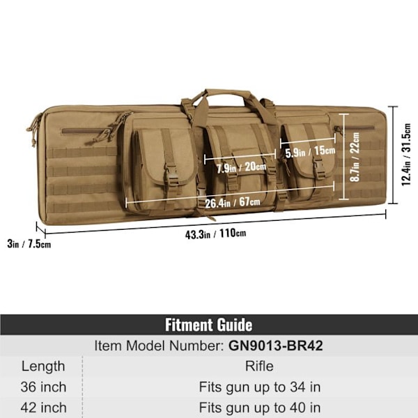 Vapenfodral-VEVOR-107 cm-Taktiskt Transportväska för Långvapen med Molle System Gevärsfodral-Brun