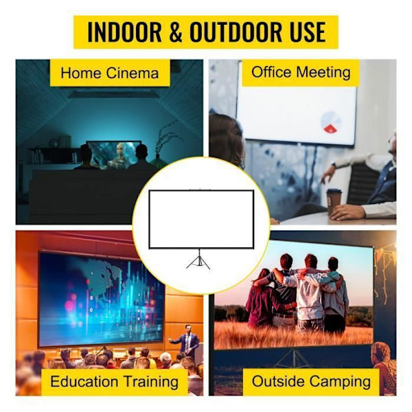 Projektionsduk med stativ VEVOR 100" - 16:9 HD - 4K - 160° - Polyester - Aluminiumlegering