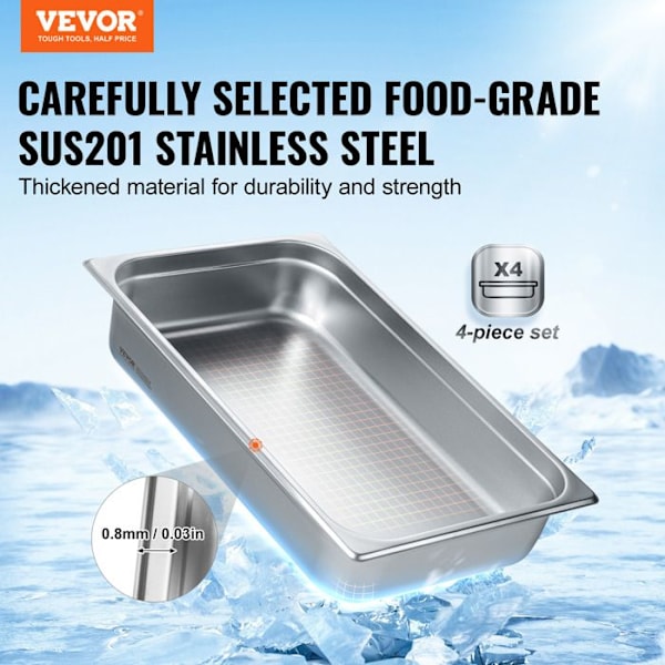 Rostfritt stålbehållare -VEVOR-Rostfritt stålbehållare för bain-marie 0,8 mm tjockt - för matvärmning, förvaring, catering