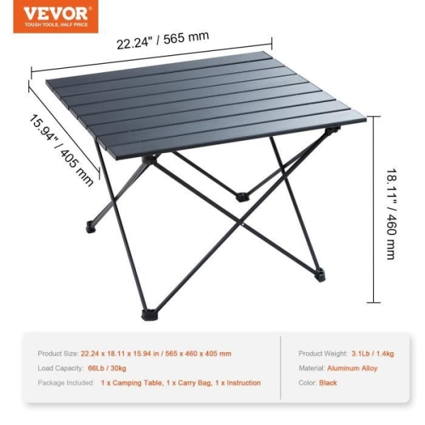 Campingbord - VEVOR - Campingbord Bärbart hopfällbart utomhusbord Lättvikts aluminium 56,5x40,5x46cm
