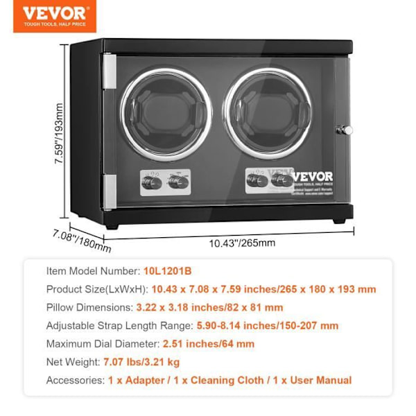 Automatisk Watch Winder - VEVOR - Kapacitet 2 klockor, Med 2 japanska motorer, Mabuchi mute, 5 slingrande lägen