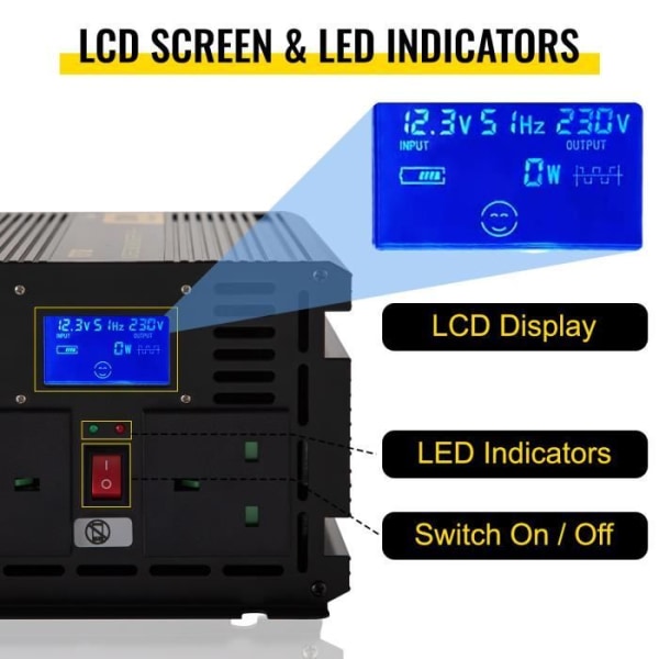 Hybrid Solar Inverter - VEVOR - Modifierad sinusvågsomvandlare med LCD-fjärrkontroll 3000 W