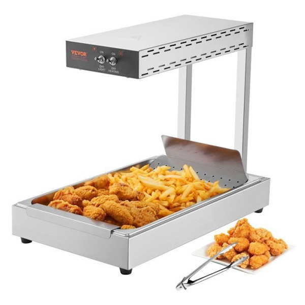 Fry Warmer - VEVOR - 560 x 330 x 465 mm, Temperatur 40-50 ℃, 750 W, 6 kg, med värmeisoleringsklämma, rostfritt stål