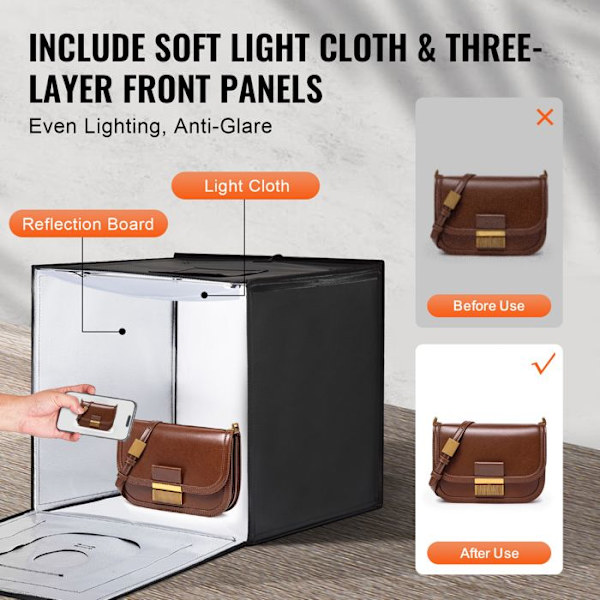Photo Studio Light Box-VEVOR-50,5x49,5 cm-Photo Box Kit 3000-5600 K-3 Färgtemperaturer 160 LED
