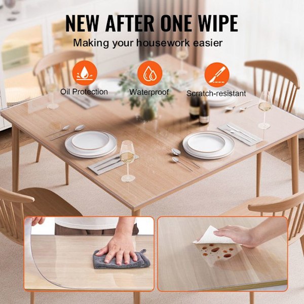 Transparent PVC Bordstable - VEVOR - 1219x1219 mm - Tjocklek 1,5 mm - Fyrkantig - Vattenbeständig - Lätt att rengöra Transparent