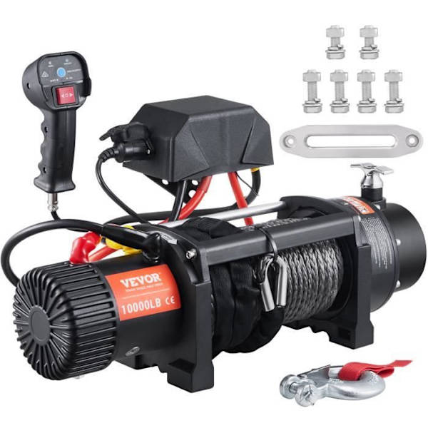 Elektrisk vinsch - VEVOR - 12 V 10000 lb 4536 kg med trådlös fjärrkontroll - Nylonrep för fordonssläp