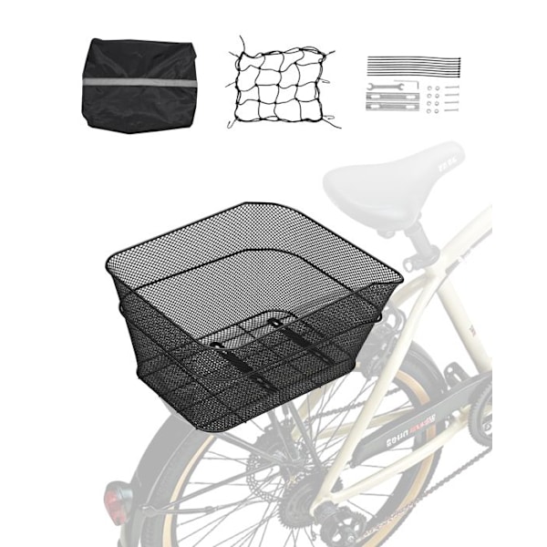 Bakre cykelkorg i metallnät-VEVOR-390x310x210 mm-Maximal belastning 22 kg-med nät, vattentätt skydd