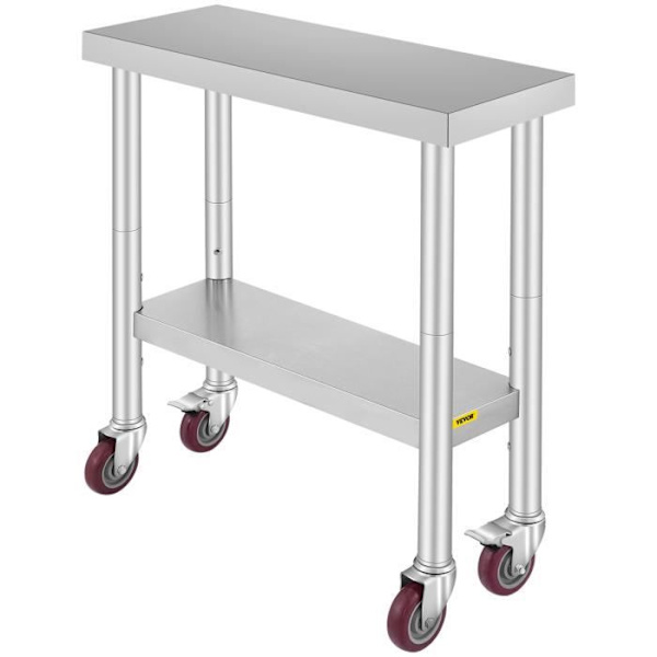 Köksarbetsbord med hjul 76 x 30 x 86 cm VEVOR Arbetsbord i rostfritt stål 150 kg för matlagning Cafeterihotell Silver