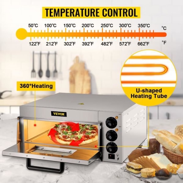 VEVOR elektrisk pizzaugn Mini rostfri värmeugn 50 - 350℃ 2000W