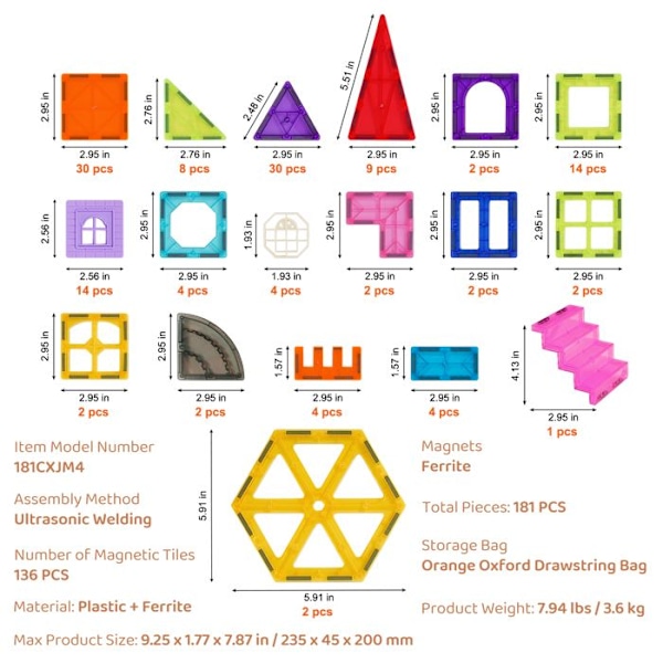 Magnetiska Plattor-VEVOR-181 STL-byggblock för Barn från 5+ År