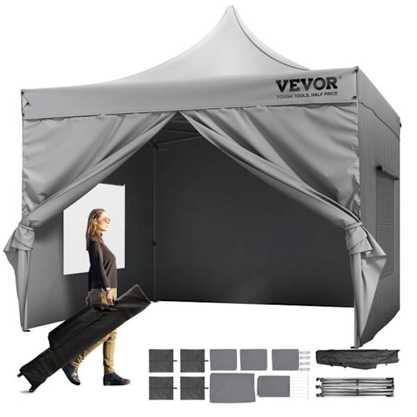 Pop up Gazebo - VEVOR - Pop-up Gazebo tält med markis 304,8x304,8 cm Mörkgrå sidoväggar