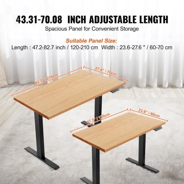 Stående skrivbordsram-VEVOR-Justerbar höjd 70-117cm-Längd 110-178cm-För hem, kontor, endast ram-svart