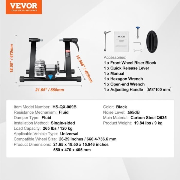 Bike Trainer - VEVOR - Stationary Fluid Bike Trainer för 66-74 cm hjul, snabbkoppling