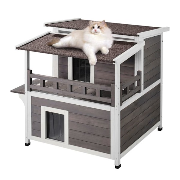 Väderbeständigt utomhus katthus-VEVOR-750x751x820mm-Rymligt tvåvånings träskydd för katter