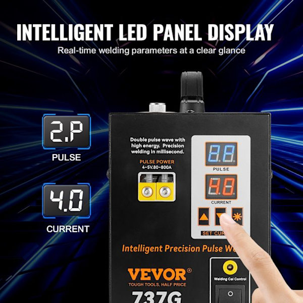 Batteripunktsvets-VEVOR-Pulse 737G-Batteriladdare-2 svetslägen-LED-belysning för rent nickel 0,12 mm