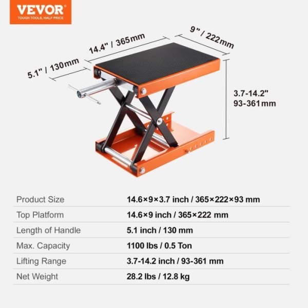 Motorcykeljack - VEVOR - Last 500 kg Saxlyftbordslyft för Quad - Orange