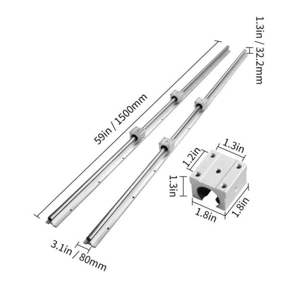 2ST linjär styrskena SBR16 1500 mm - VEVOR - 4ST lagerblock SBR16UU