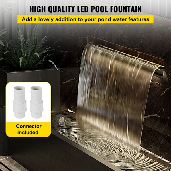 Vattenfall - VEVOR - Färgglad LED-pool i rostfritt stål 120 x 11,5 x 8 cm för damm, utomhusträdgård