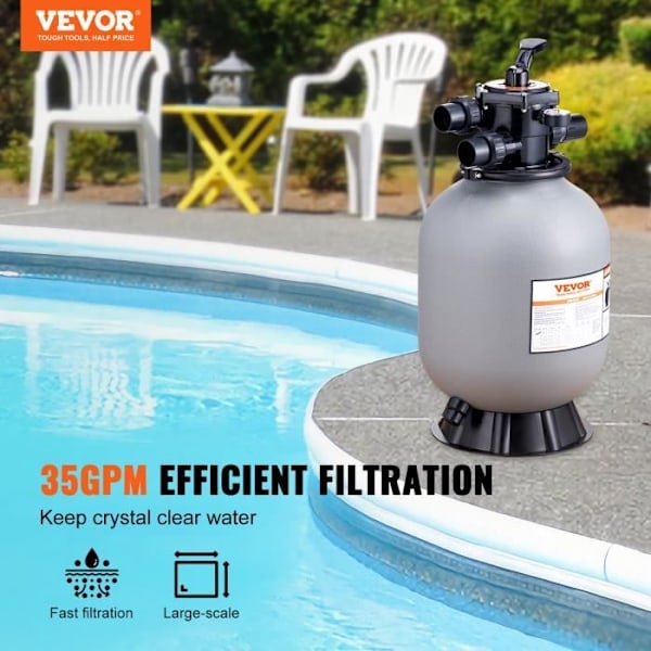 16" sandfilter - VEVOR - 7-vägsportar 35 GPM flödeshastighet - Filter, Backwash, Spola, Recirkulera, Avfall
