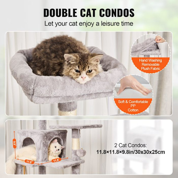 Inomhuskattträd - VEVOR - med sisalskrapstolpe, hängmatta, toppabborre - Large Cat Activity Center