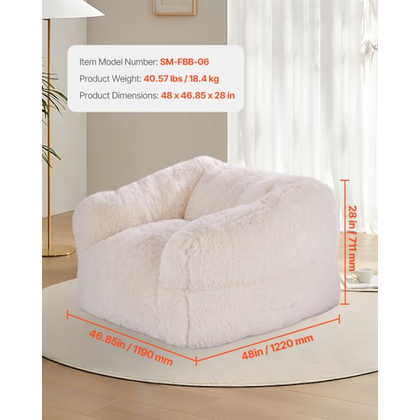 Pouf Päron för Vuxna - VEVOR - Sittpuff - med Armstöd - med Dragkedja - för Sovrum, Lekrum, Vardagsrum - Beige