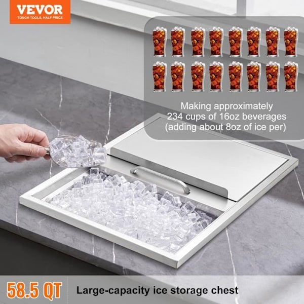 Inbyggd isbricka-VEVOR-55,23 L 608x457x333mm-Rostfritt stållock Mat Ice Cube Preserver-Dricker kalla öl