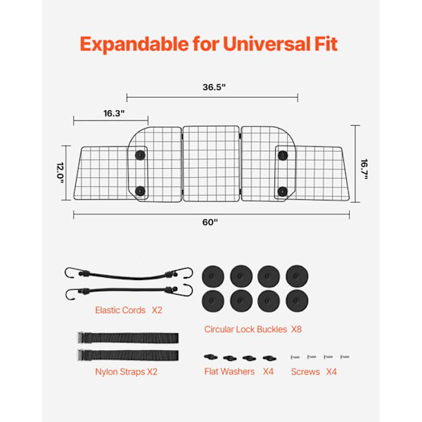 Justerbar Hundbilsgrind - VEVOR - Avskiljande Gitter för Bil - 92,8-152,4 cm - för Baksäte