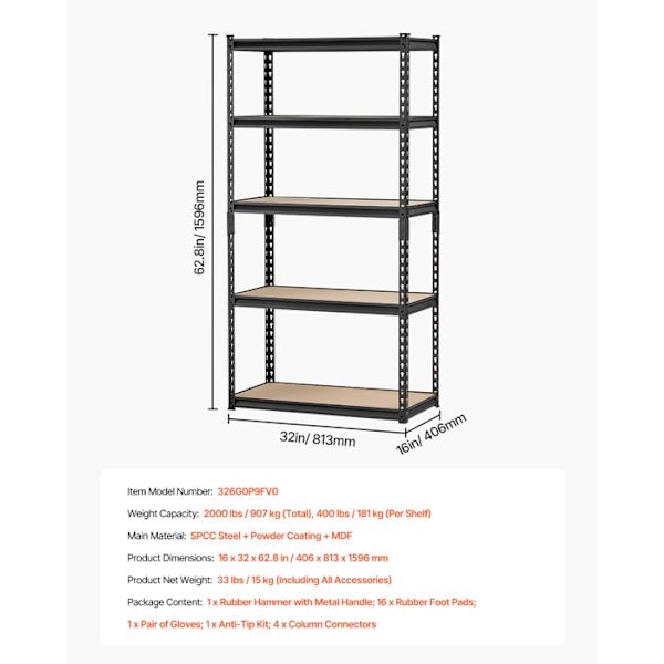 Tunglastställning-VEVOR-907 kg-5 Nivåer-406x813x1596 mm-Justerbar-för Garage, Kök, Verkstad, Källare, Lager