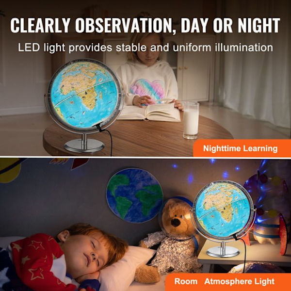 Upplyst jordklot med stativ-VEVOR-AR Interactive-254mm-Rotation-LED-Heavy Metal Base-Android- eller iOS-enheter