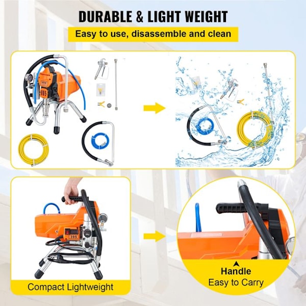 Luftlös spruta med högtrycksslang-VEVOR-2200 W-för interiör Exteriör målning Stängseltillbehör