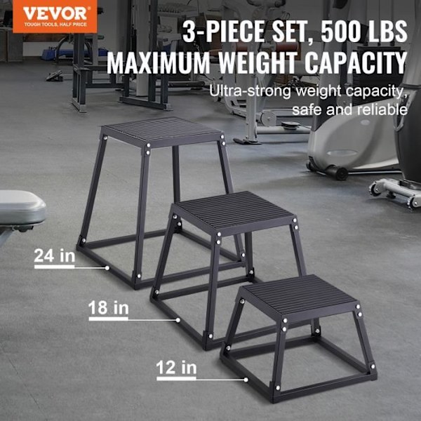 Bodybuilding Jump Box - VEVOR - 3-delat set 305/458/609 mm, Belastning 227 kg, Svart, För träning hemmagym
