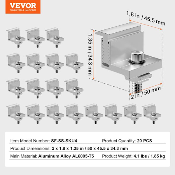 Z Monteringsfästen för solpaneler - VEVOR - 50 x 45,5 x 34,3 mm - för husbilar, båtar, väggar, tak