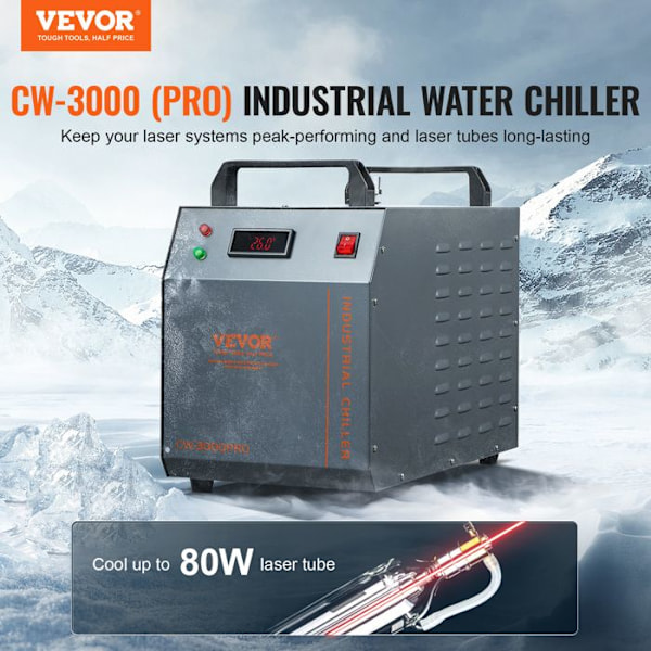 Industriell vattenkylare-VEVOR-CW-3000(PRO)-150W-12 L Vattentank-Max 18 L/min-Lasergravyrmaskin