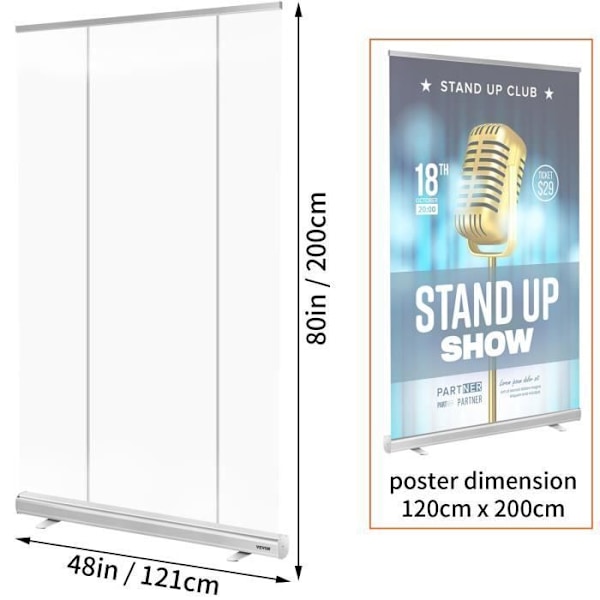 Roll-up skyddsskärm -VEVOR-121x200cm PET Roll-up skärm
