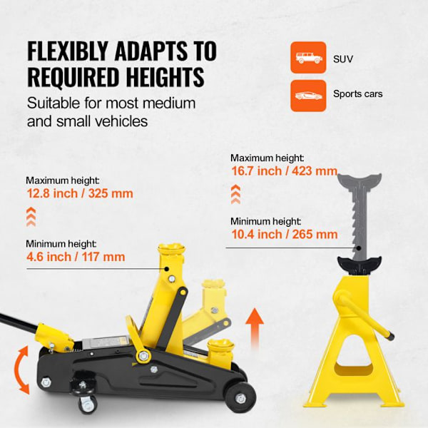 2 Tons Trolley Jack - VEVOR - Low Profile Hydraulic Floor Jack - Lyfthöjd 117-325 mm - Lift Truck SUV verkstad