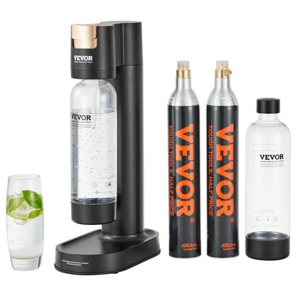 Mousserande vattenmaskin-VEVOR-med 2 BPA-fria 1L PET-flaskor, 2 CO2-cylindrar, kompatibel med den 60 L inskruvade CO2-cylindern