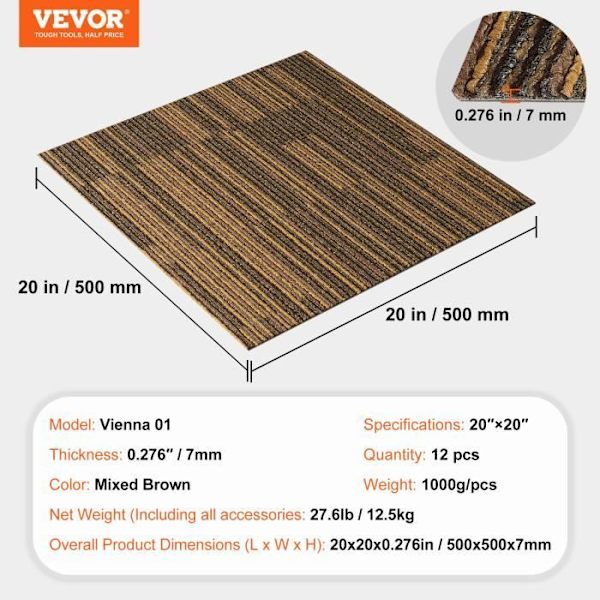 Återanvändbara mattor-VEVOR -50x50 cm-12ST-Skyddar hårda golv-Sovrum, Vardagsrum-Blandat Brun