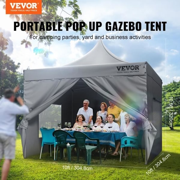 Pop up Gazebo - VEVOR - Pop-up Gazebo tält med markis 304,8x304,8 cm Mörkgrå sidoväggar