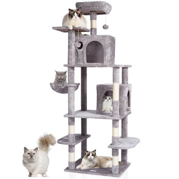 Inomhuskattträd - VEVOR - med sisalskrapstolpe, hängmatta, toppabborre - Large Cat Activity Center - Ljusgrå