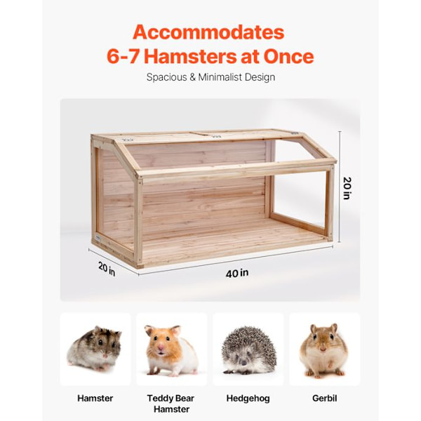 Burhamsterbur i trä - VEVOR - 101,6x50,8x50,8 cm - Habitat för dvärgmöss med 270° observationsvinkel och öppningsbart tak, ventilerad bostad