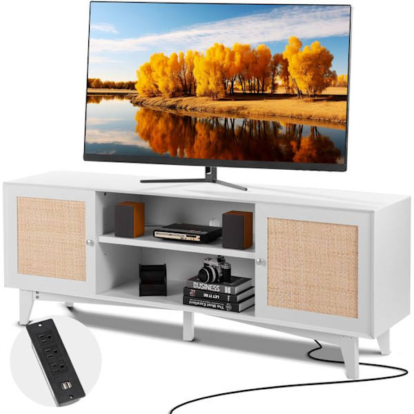 Rotting TV-stativ för TV -VEVOR-1651 x 399 mm-för enkel elektrisk anslutning och kabelhantering - Vit