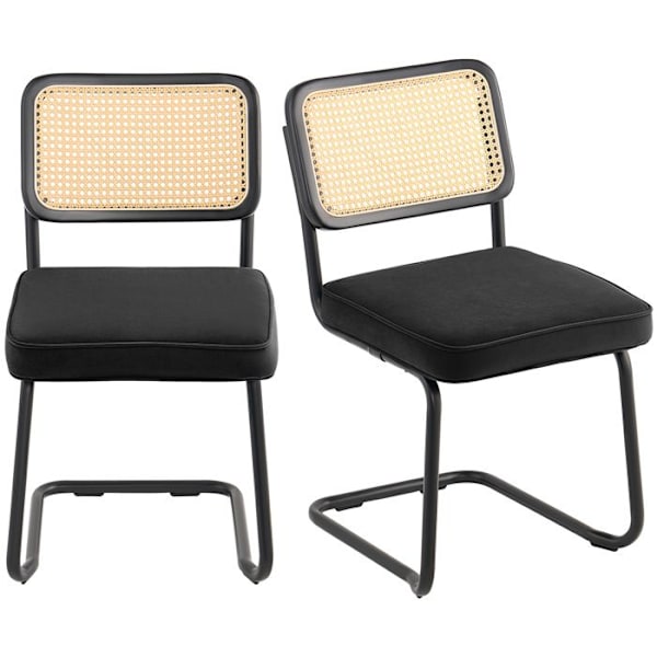 Rottingstolar-VEVOR-set av 2-Mid Century Modern-Sametstoppad-Retro stol-Vardagsrum, sovrum, kontor-svart