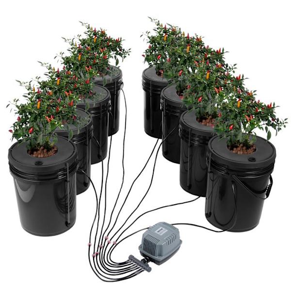 Hydroponiskt odlingssystem - VEVOR - 20L djupvattenodlingssats 8 hinkar - med luftpump, luftstenar