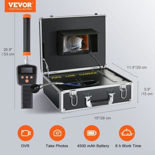Rörinspektionskamera - VEVOR - med 512 Hz Locator - 7'' skärm 40m kabel