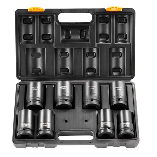 1" Deep Impact Socket Set Metrisk 27-41 mm-VEVOR-8PCs Spärrnyckelsats - för bilreparation, verkstad