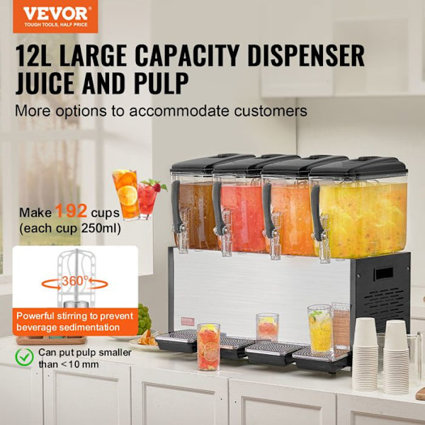 Kommersiell dryckesdispenser-VEVOR-510 W-4 Tankjuice Dispenser 12 L per Tank-Restaurang, Bar